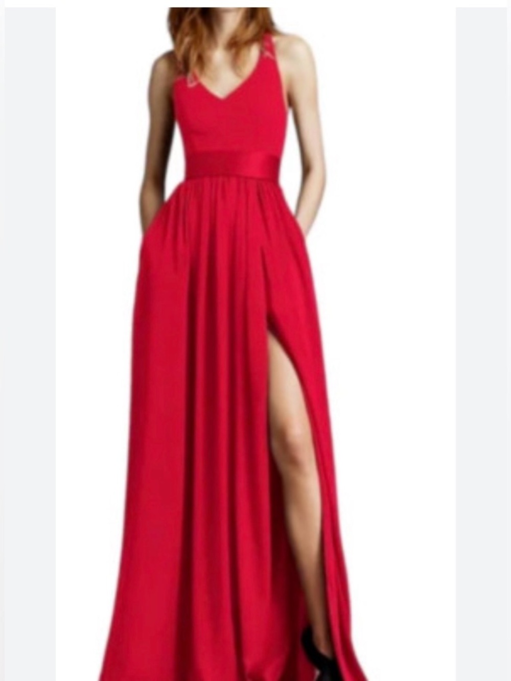 White by Vera Wang Red V-Neck Maxi Dress with Side Slit